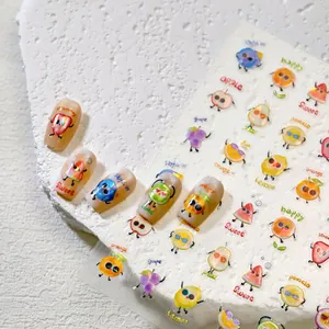 Cartoon fruit nail stickers with strawberry and citrus designs for DIY nail art decoration
