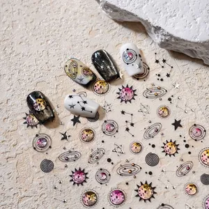 Adesivi Unghie 3D Rilievo Galassia Cielo Stellato Universo Pianeti Costellazioni Argento A Caldo Autoadesivi Manicure DIY