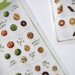 Macro detail of high-definition 3D bakery nail art stickers with cookies and pretzels