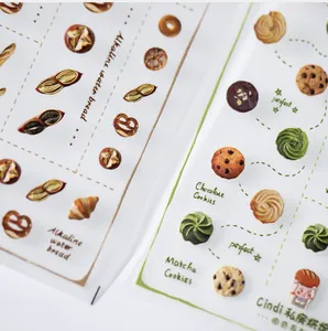 Macro detail of realistic bread and cookie nail stickers with PET waterproof texture