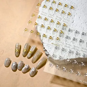 3D Embossed Metallic Gold Silver Strawberry Nail Stickers Adhesive DIY Nail Art Decals For Kids Women Korean Style Decoration
