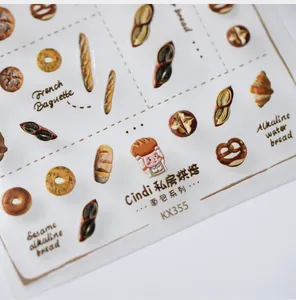 3D embossed nail art stickers featuring realistic bread patterns like croissants and baguettes