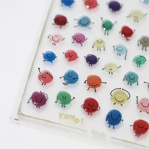 3D-geprägte Jelly-Nagelaufkleber mit bunten Cartoon-Smiley-Gesichtern und Glanz-Finish