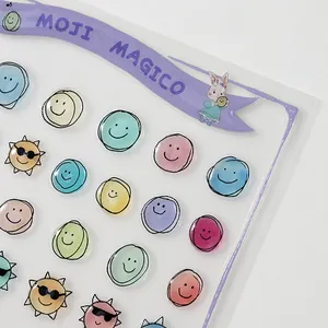 3D Jelly geprägte Nagelaufkleber mit bunten Smileys und Zeichentrick-Sonnenmotiven