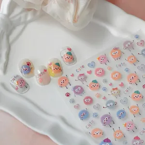 5D embossed cartoon monster nail stickers in macaron colors for kids DIY manicure