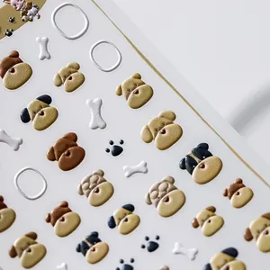 3D embossed cute puppy and kitten nail art stickers with 3D bone and paw print patterns