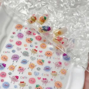 5D cartoon monster nail stickers for kids featuring colorful macaron cute patterns