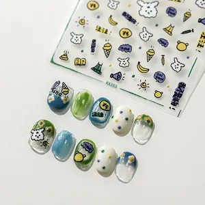Cute Cartoon Puppy Banana Ice Cream 3D Relief Nail Stickers For Kids Women DIY Nail Art Decoration Manicure Decals