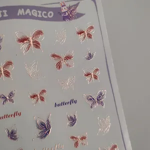 Koreanischer Stil 3D Schmetterling Nagelaufkleber Lila Gold Geprägt Heißprägung DIY Nagelkunst Dekoration Für Damen Kinder