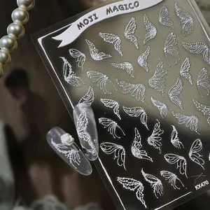5D Embossed White Angel Wing Butterfly Nail Art Stickers Korean Elegant Self Adhesive Nail Decals For Women Kids Manicure Decoration KX-470