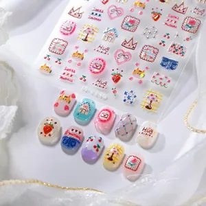Macro des autocollants à ongles M-1140 avec chats, cœurs et motifs mignons