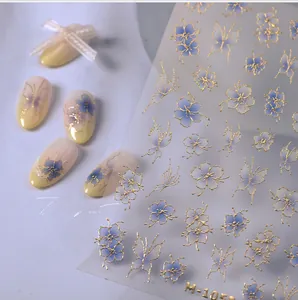 Autocollants de nail art floral en relief avec dorure et motifs de papillons fins