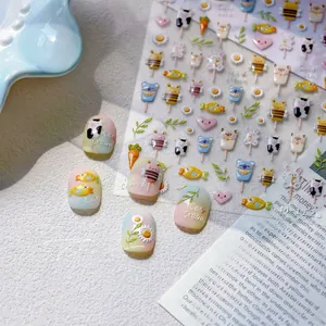 Detail of M1126 cute 3D embossed nail stickers featuring bee, rabbit and daisy patterns
