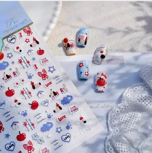 Détails d'autocollants ongles M-1173 avec motifs chiot, cœurs et nœuds papillon