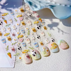Embossed cartoon animal ice cream nail art stickers with 3D cute macaron designs