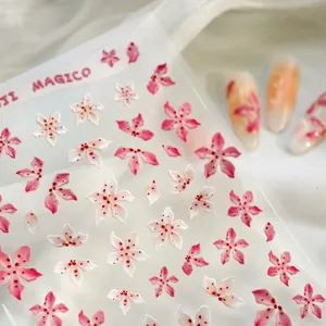 3D embossed cherry blossom nail stickers with pink and white floral relief design