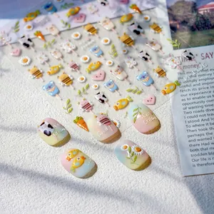 5D embossed nail stickers with cute animal ice cream patterns in macaron colors