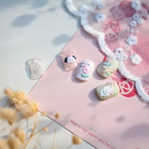 Detail of 3D embossed cute cartoon nail art stickers with tulip and star patterns