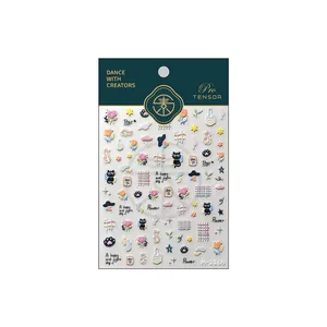 3D relief nail stickers M1169 featuring cute black cats and floral patterns