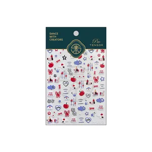 Autocollants 3D pour ongles style coréen avec chiots, cerises et cœurs, modèle M-1173