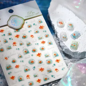 3D Relief Nail Stickers Goldfish Design Summer Japanese Style Self-Adhesive Nail Art Decals With Jelly Glue For Women Beauty Decoration