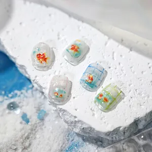 3D cartoon goldfish nail art stickers with shell glitter and jelly resin finish
