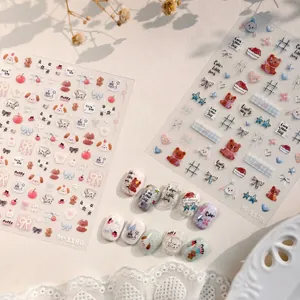 Korean Cartoon Animal Puppy Bear Bowknot Nail Art Stickers Korean Sweet Heart Star Pattern DIY Manicure Decor For Women Kids
