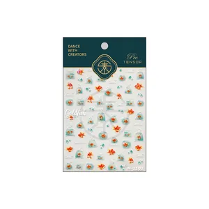 3D gold fish nail art stickers M-1102 with shell light and jelly glass texture