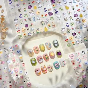 Cute Cartoon Bear Cat Nail Art Stickers 3D Embossed Self Adhesive Decals For Women Kids Daily Manicure Decoration