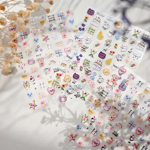 Cute cartoon nail art stickers with bears, rainbows and hearts in pastel colors