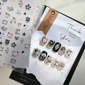 Detail showing 3D embossed nail stickers M1202 with cute dog patterns and matched press-on nails