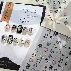 3D Embossed Dog Cat Heart Nail Art Stickers Cute Relief Animal Floral Metallic Gold Silver Manicure Decoration Jewelry