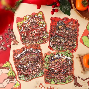 Autocollants Scène 3D Nouvel An Chinois PET DIY Scrapbooking Décoratifs Dessin Animé Art Traditionnel