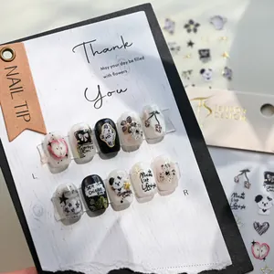 Handmade 3D embossed nail stickers featuring cute dog, cat, and trendy graffiti patterns