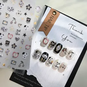3D embossed nail stickers featuring vintage clocks and floral patterns on chic nail tips