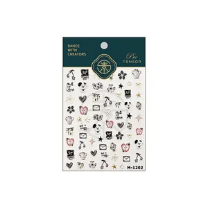 3D embossed nail art stickers with gold foil cherry and dog patterns M-1202