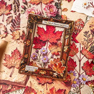 Vintage Blumen-Prägepapier mit Ahornblatt und Goldrahmen für Scrapbooking