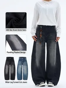 Jean Denim Ample pour Hommes Silhouette Courbe 400G Coton Lourd Streetwear Pantalon Large pour Jeunes Tenue Décontractée Quotidienne