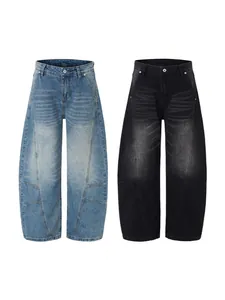 Retro washed baggy curved jeans in light blue and charcoal black with paneling
