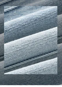 Macro shot of light blue gradient denim fabric texture and high-quality twill weave