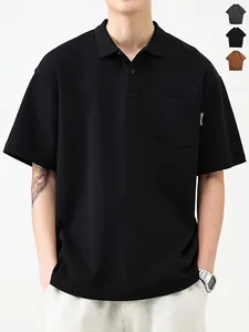Polo Homme Décontracté en Mélange de Coton Manches Courtes Avec Poche Fente Latérale Coupe Ample T-Shirt Patch 1977 Haut d'Été