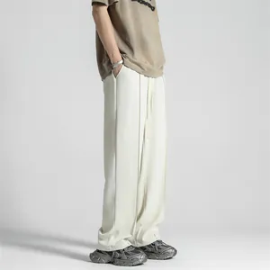 Herren-Freizeithose aus Eisseide, locker geschnittenes weites Bein in Off-White mit Kordelzug