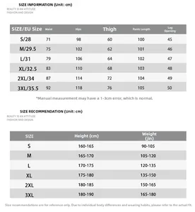 Detailed size chart for washed flare jeans featuring measurements for waist and length