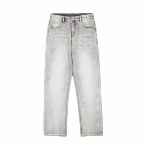 Classic straight-leg light wash denim jeans for men with vintage faded finish