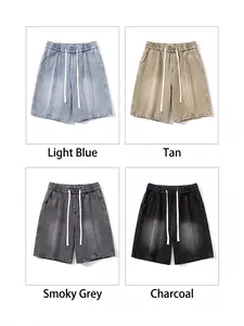Men's retro gradient denim shorts in light blue, yellow-mud, smoke gray and black-gray