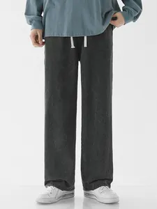 Men's retro washed straight-leg jeans with drawstring waist in charcoal grey