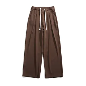 Men's wide-leg casual pants in coffee brown with elastic drawstring waist