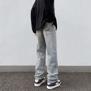 Herren American Retro Streetwear Gerade Jeans Vintage Blau Gewaschene Baumwolle Denim Hose Cleanfit Casual Lange Hose