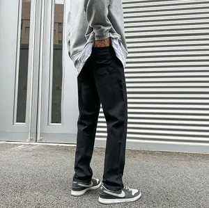 Men's slim fit black stretch denim jeans in a classic straight leg casual style