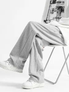 Pantalon de jogging gris clair ample à jambe droite pour homme, style streetwear décontracté